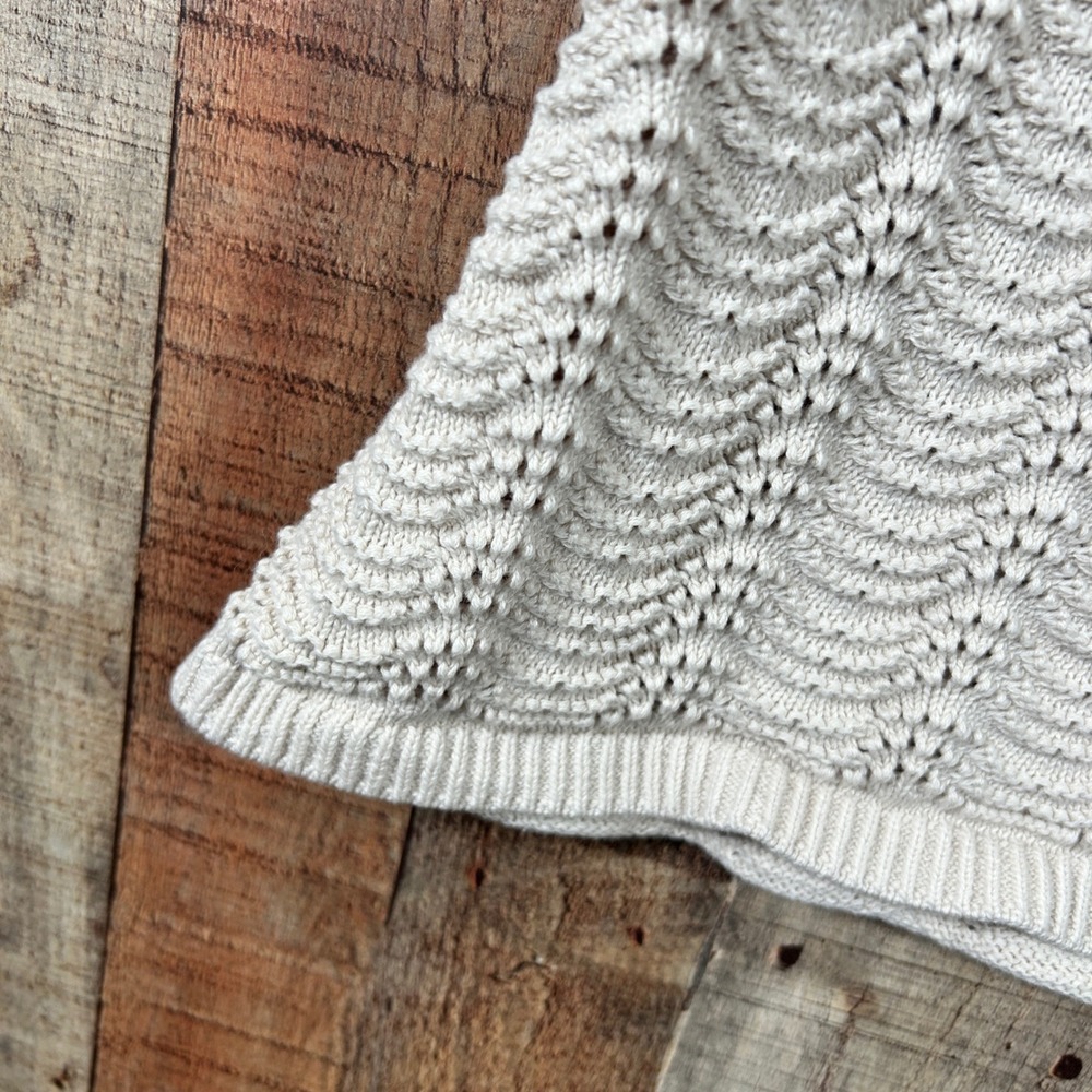 LOFT Cream Cotton Crochet Knit Tank Top Pointelle Scallop Boho Medium M - Picture 3 of 6